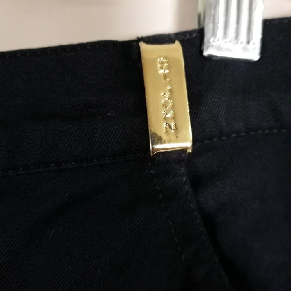 St.John Pants Women 12  Navy Stretch Cotton Gold Hardware Trouser Marie Gray
